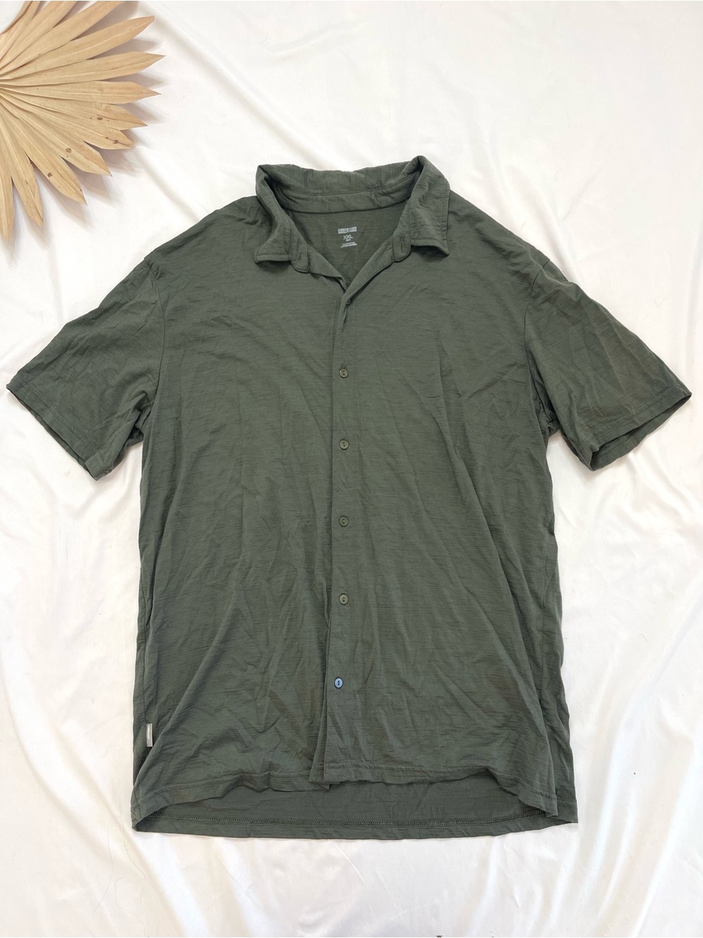 Icebreaker New Zealand Merino Wool Green Button Front Up Short Sleeve Polo Shirt